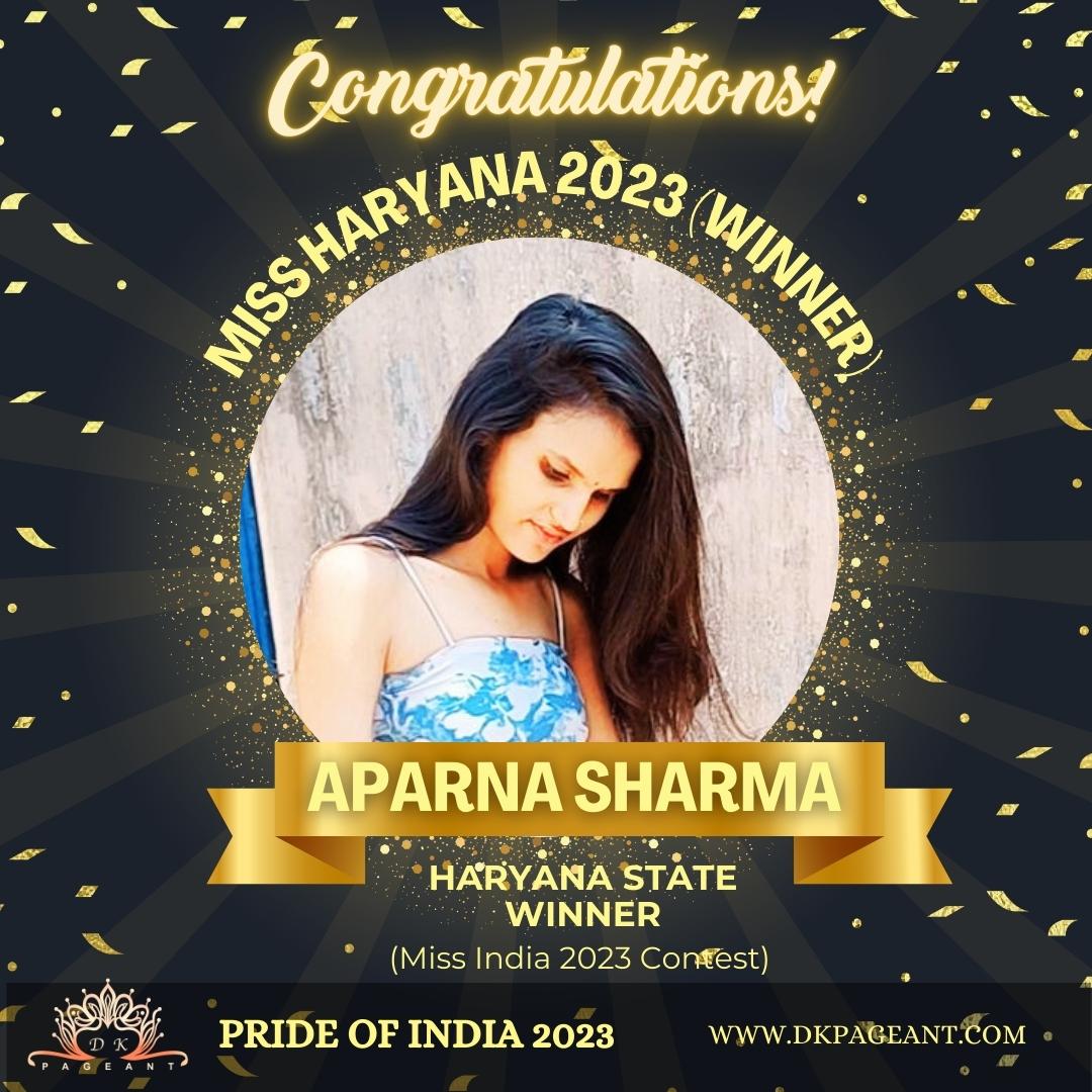 Aparna Sharma Glorious Victory-Miss Haryana 2023 Crowned Haryana State Winner-Pride of India 2023-Dk Pageant