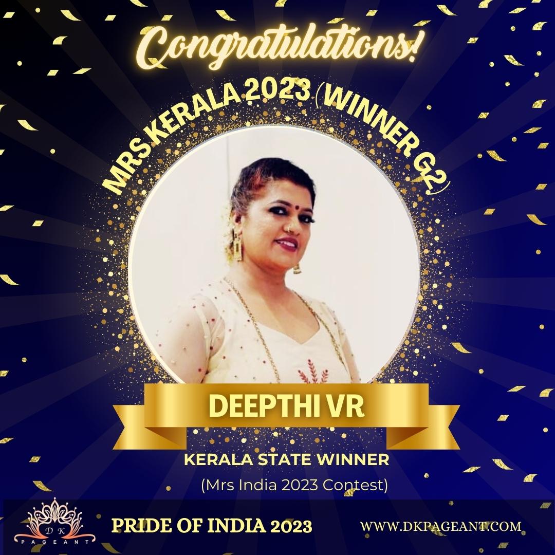 Deepthi VR Glorious Victory-Mrs Kerala 2023 (Winner G2) Crowned State Winner of Kerala-Pride of India 2023-Dk Pageant