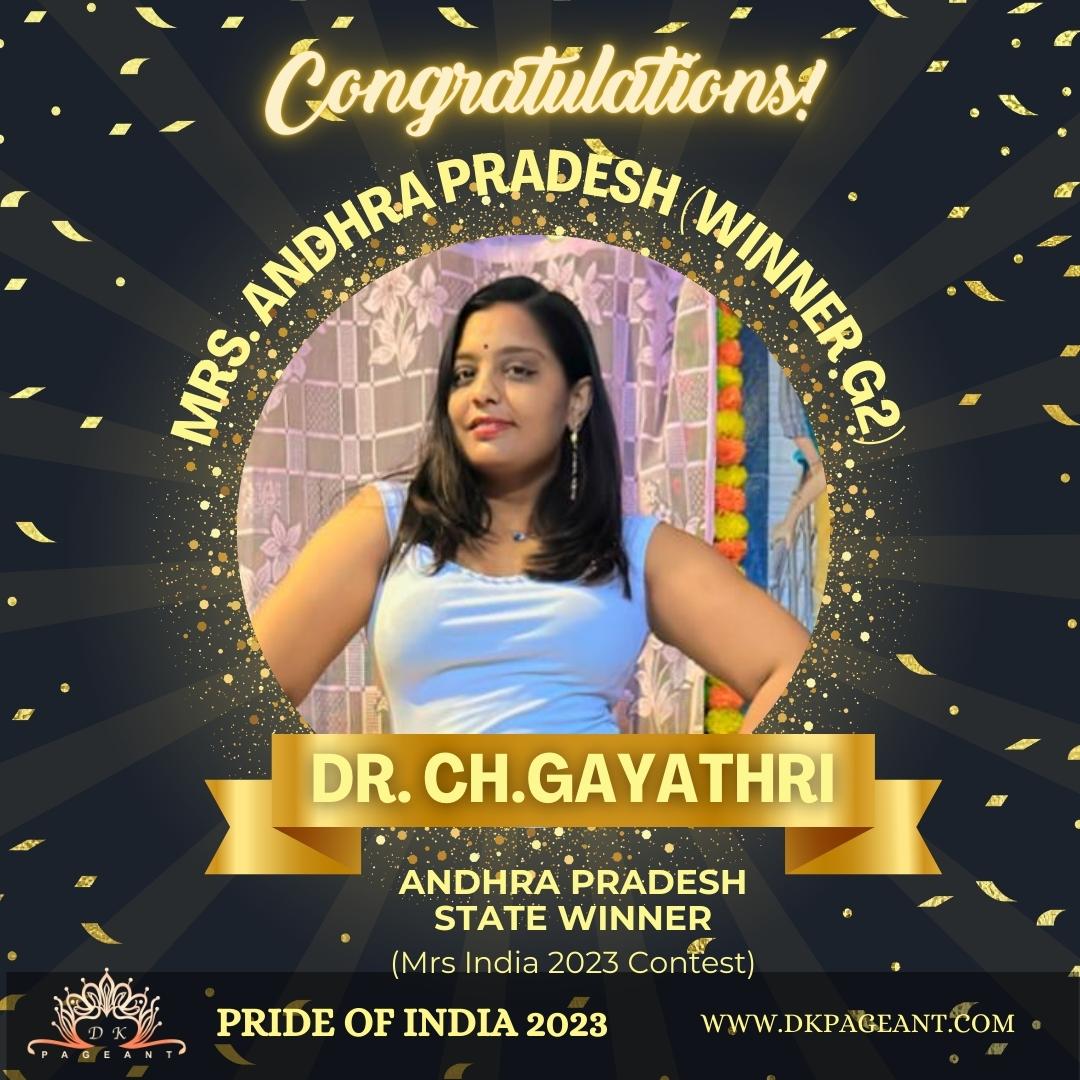 Dr Ch Gayathri Glorious Victory-Mrs Andhra Pradesh (Winner G2) Crowned State Winner of Andhra Pradesh-Pride of India 2023-Dk Pageant