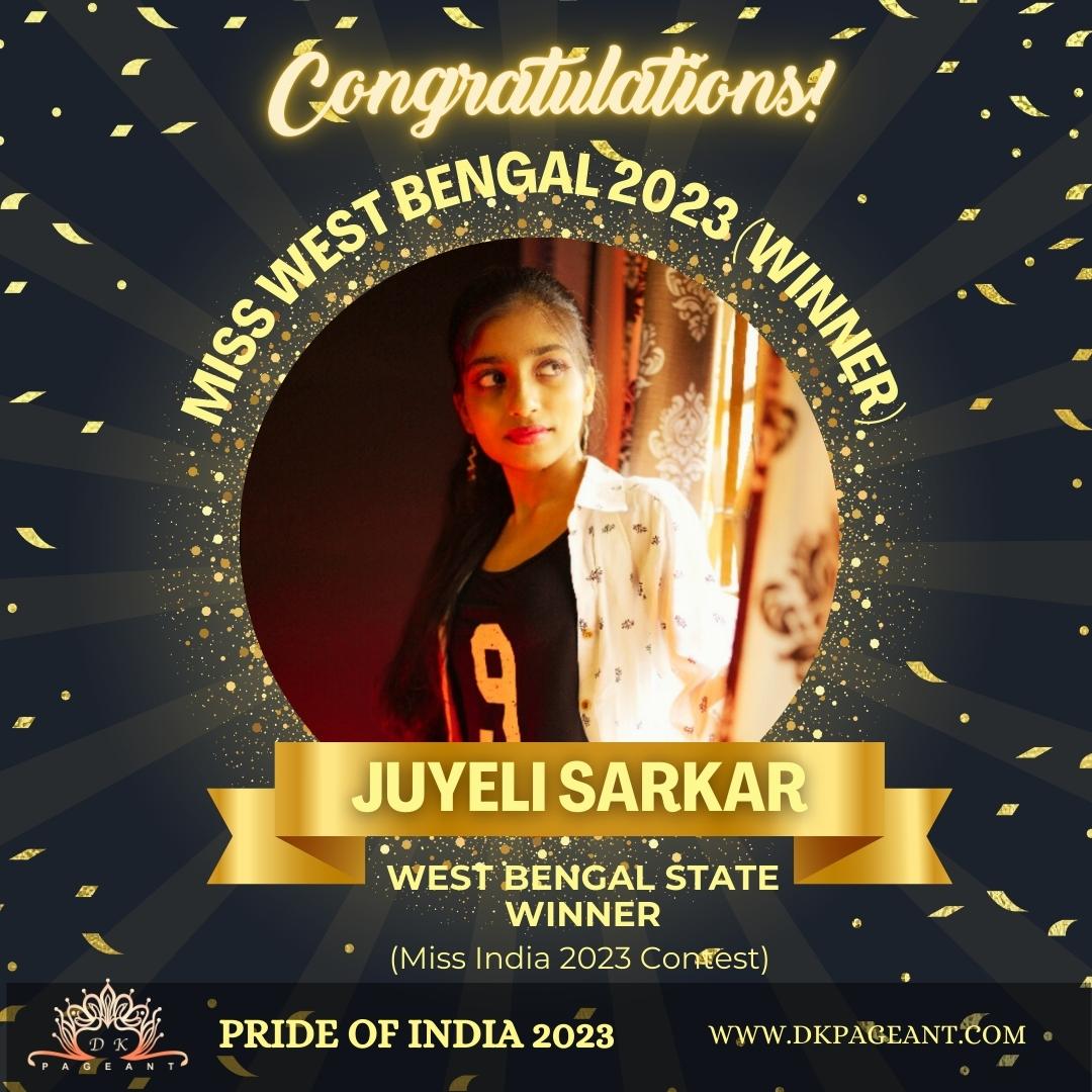 Juyeli Sarkar Glorious Victory-Miss West Bengal 2023 Crowned West Bengal State Winner-Pride of India 2023-Dk Pageant