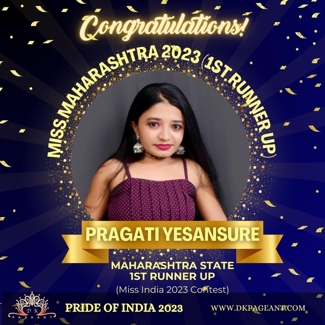 Pragati yesansure-Miss Maharashtra 2023 (1st runner up)-Crowned State Winner of Maharashtra-Pride of India 2023-Dk Pageant