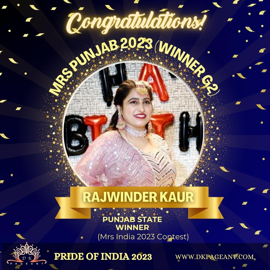 Rajwinder Kaur Glorious Victory-Mrs. Punjab 2023 (Winner G2) Crowned State Winner of Punjab-Pride of India 2023-Dk Pageant
