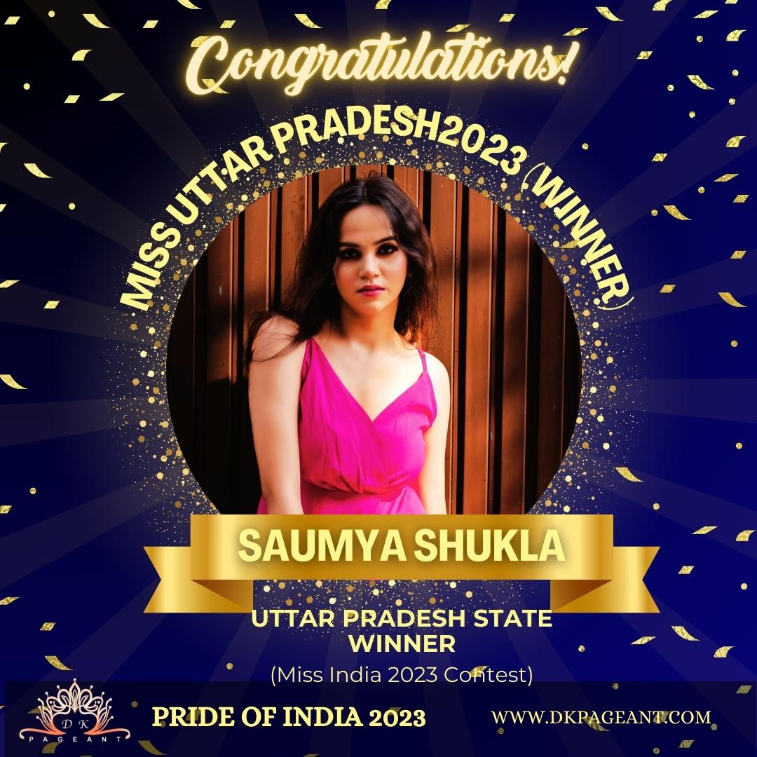 Saumya Shukla Glorious Victory-Miss Uttar Pradesh 2023 (Winner) Crowned State Winner of Uttar Pradesh-Pride of India 2023-Dk Pageant