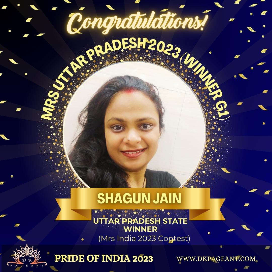Shagun Jain-Mrs Uttar Pradesh 2023(Winner G1)-Crowned State Winner of Uttar Pradesh-Pride of India 2023-Dk Pageant