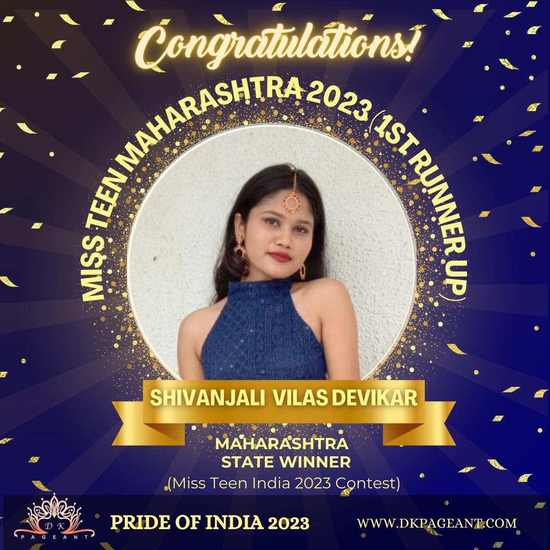 Shivanjali Vilas Devikar-Glorious Victory-Miss Teen Maharashtra 2023 (1st runner up) Crowned State Winner of Maharashtra-Pride of India 2023-Dk Pageant