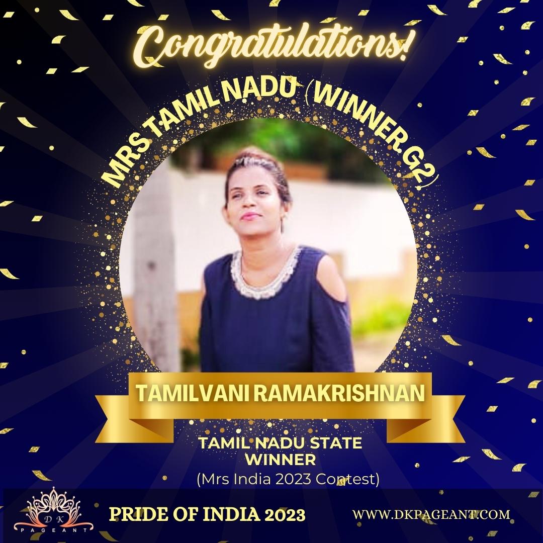 Tamilvani Ramakrishnan-Mrs Tamil Nadu 2023(Winner G2)-Crowned State Winner of Tamil Nadu-Pride of India 2023-Dk Pageant