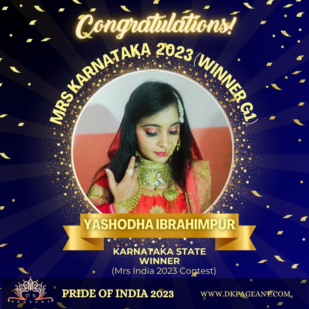 Yashoda Ibrahimpur-Mrs Karnataka 2023 (Winner G1)-Crowned State Winner of Karnataka-Pride of India 2023-Dk Pageant